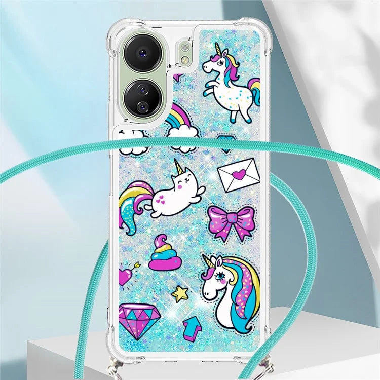 YB Quicksand Series-5 for Xiaomi Redmi 13C 4G / Poco C65 4G Case with Lanyard Pattern TPU Cover