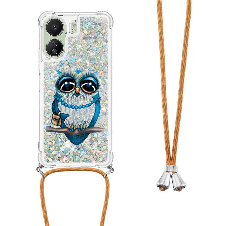 YB Quicksand Series-5 for Xiaomi Redmi 13C 4G / Poco C65 4G Case with Lanyard Pattern TPU Cover