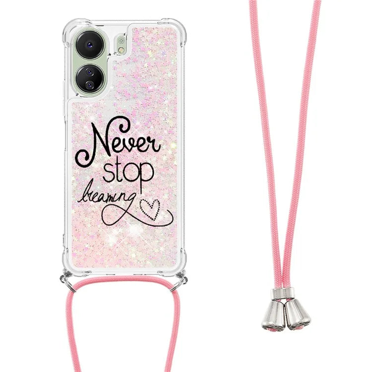 YB Quicksand Series-5 for Xiaomi Redmi 13C 4G / Poco C65 4G Case with Lanyard Pattern TPU Cover