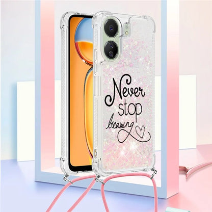 YB Quicksand Series-5 for Xiaomi Redmi 13C 4G / Poco C65 4G Case with Lanyard Pattern TPU Cover