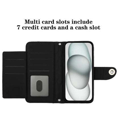 YB Imprinting Series-8 for iPhone 13 / 14 Case Rhombus Wallet Leather Cover with Hand Strap