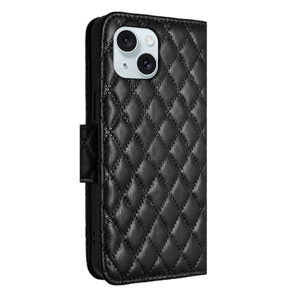 YB Imprinting Series-8 for iPhone 13 / 14 Case Rhombus Wallet Leather Cover with Hand Strap