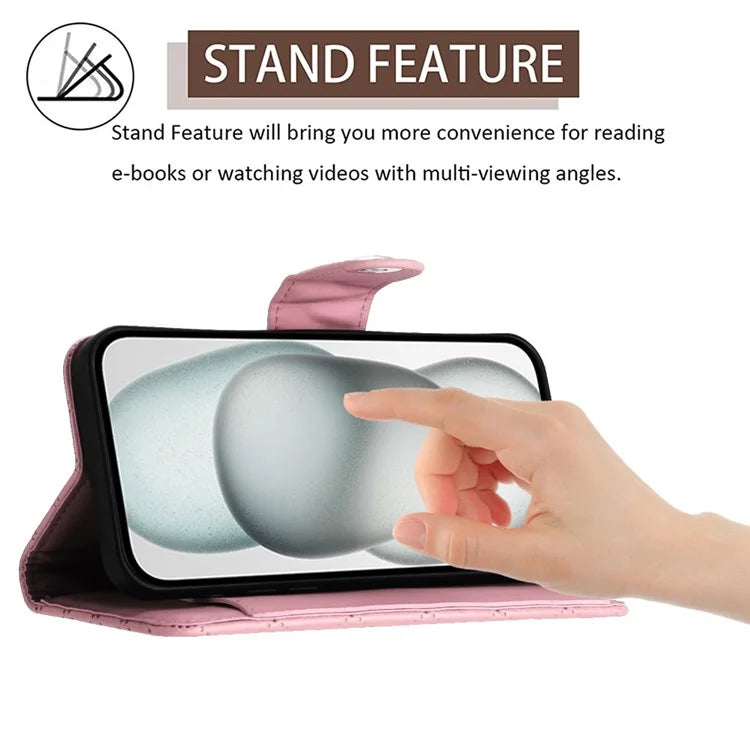 YB Imprinting Series-8 for iPhone 13 / 14 Case Rhombus Wallet Leather Cover with Hand Strap