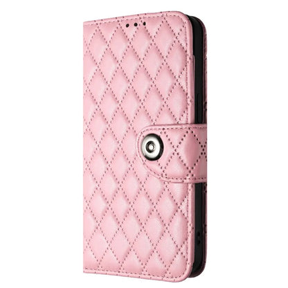 YB Imprinting Series-8 for iPhone 13 / 14 Case Rhombus Wallet Leather Cover with Hand Strap