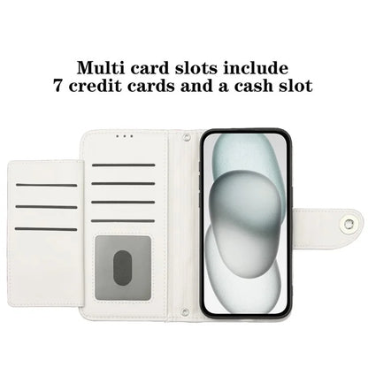 YB Imprinting Series-8 for iPhone 13 / 14 Case Rhombus Wallet Leather Cover with Hand Strap