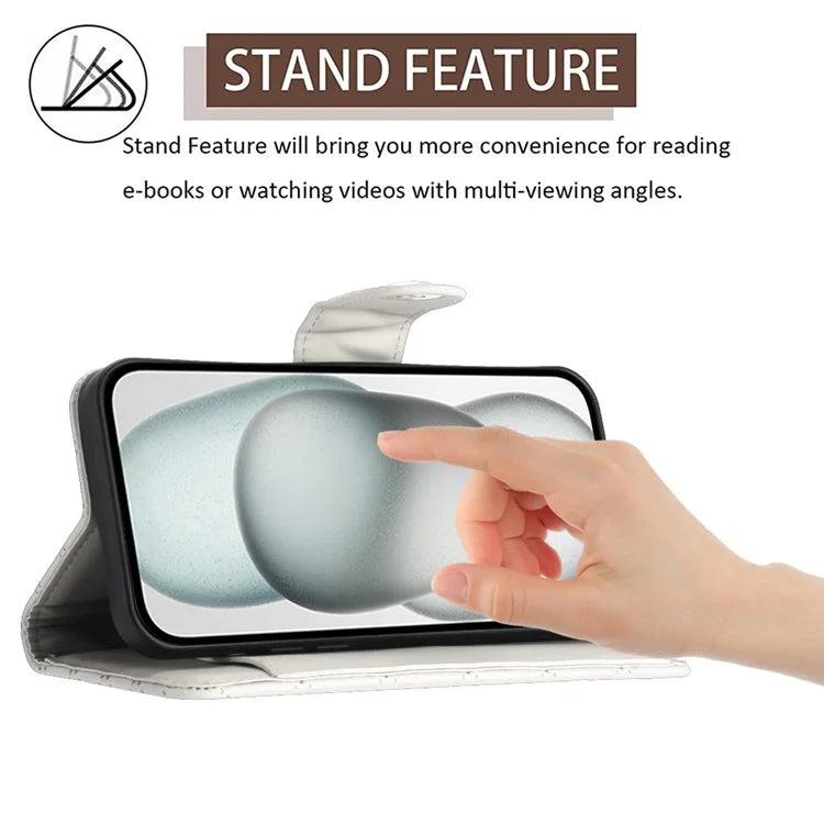 YB Imprinting Series-8 for iPhone 13 / 14 Case Rhombus Wallet Leather Cover with Hand Strap