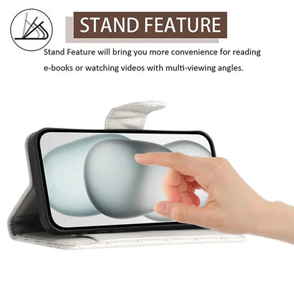YB Imprinting Series-8 for iPhone 13 / 14 Case Rhombus Wallet Leather Cover with Hand Strap