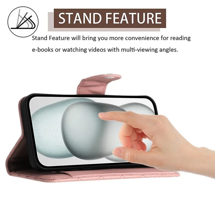 YB Imprinting Series-8 for iPhone 13 / 14 Case Rhombus Wallet Leather Cover with Hand Strap