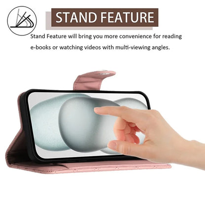 YB Imprinting Series-8 for iPhone 13 / 14 Case Rhombus Wallet Leather Cover with Hand Strap