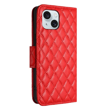 YB Imprinting Series-8 for iPhone 13 / 14 Case Rhombus Wallet Leather Cover with Hand Strap