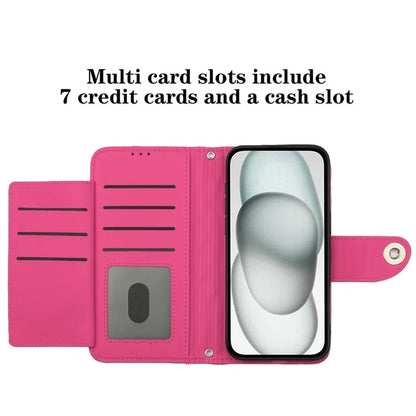 YB Imprinting Series-8 for iPhone 13 / 14 Case Rhombus Wallet Leather Cover with Hand Strap