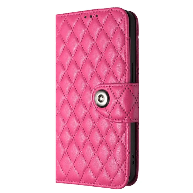 YB Imprinting Series-8 for iPhone 13 / 14 Case Rhombus Wallet Leather Cover with Hand Strap