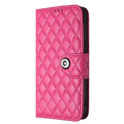 YB Imprinting Series-8 for iPhone 13 / 14 Case Rhombus Wallet Leather Cover with Hand Strap