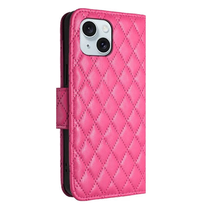 YB Imprinting Series-8 for iPhone 13 / 14 Case Rhombus Wallet Leather Cover with Hand Strap