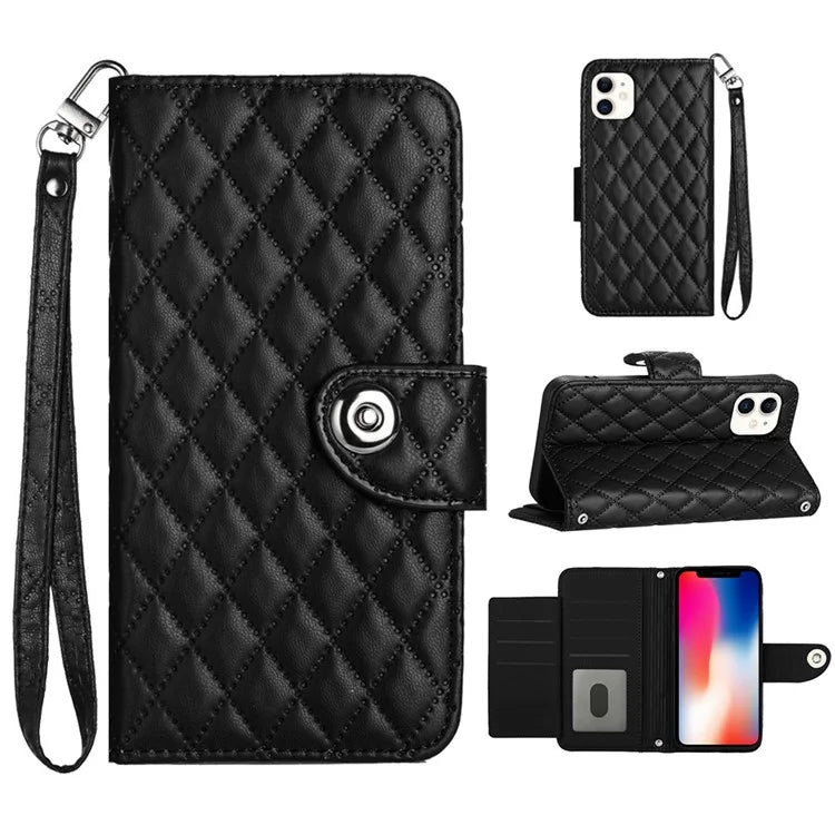 YB Imprinting Series-8 for iPhone 11 Leather Case Wallet Stand Cover Rhombus Pattern