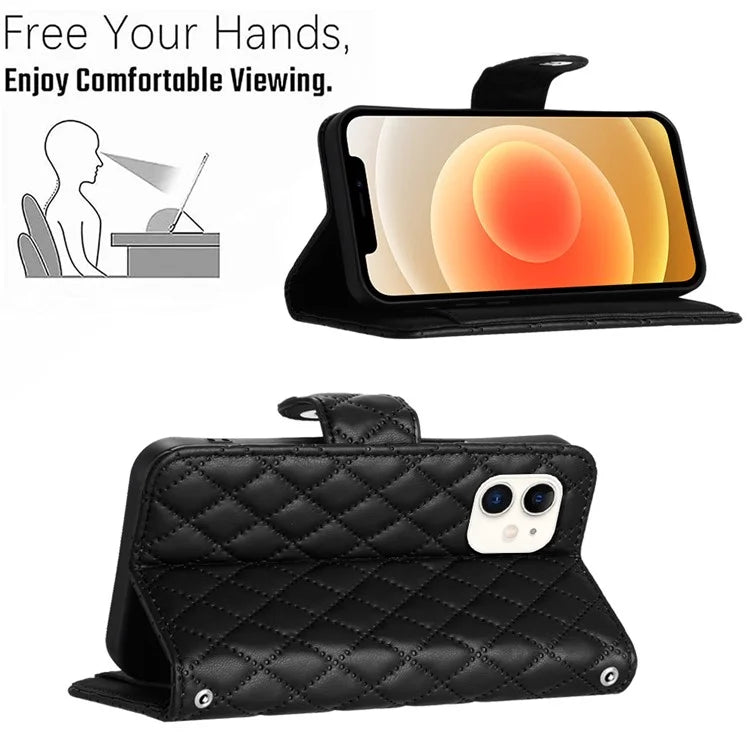 YB Imprinting Series-8 for iPhone 11 Leather Case Wallet Stand Cover Rhombus Pattern