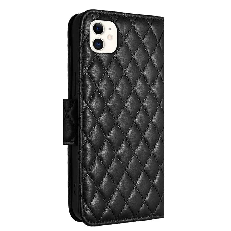 YB Imprinting Series-8 for iPhone 11 Leather Case Wallet Stand Cover Rhombus Pattern