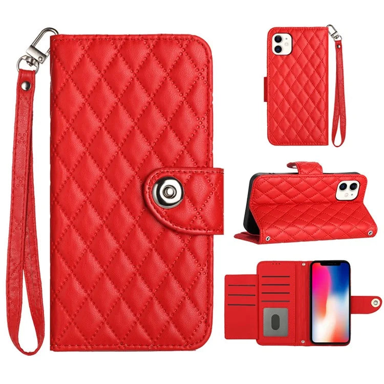 YB Imprinting Series-8 for iPhone 11 Leather Case Wallet Stand Cover Rhombus Pattern