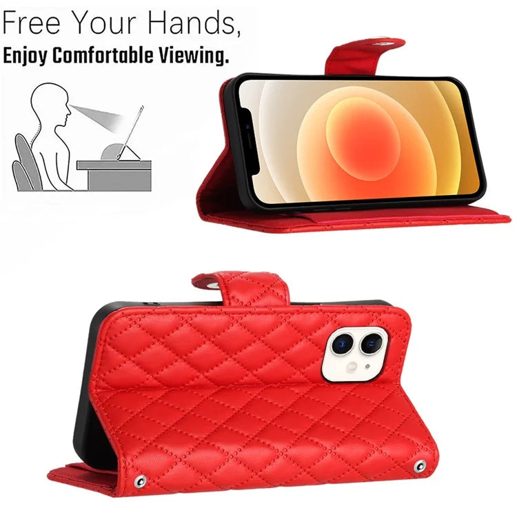 YB Imprinting Series-8 for iPhone 11 Leather Case Wallet Stand Cover Rhombus Pattern