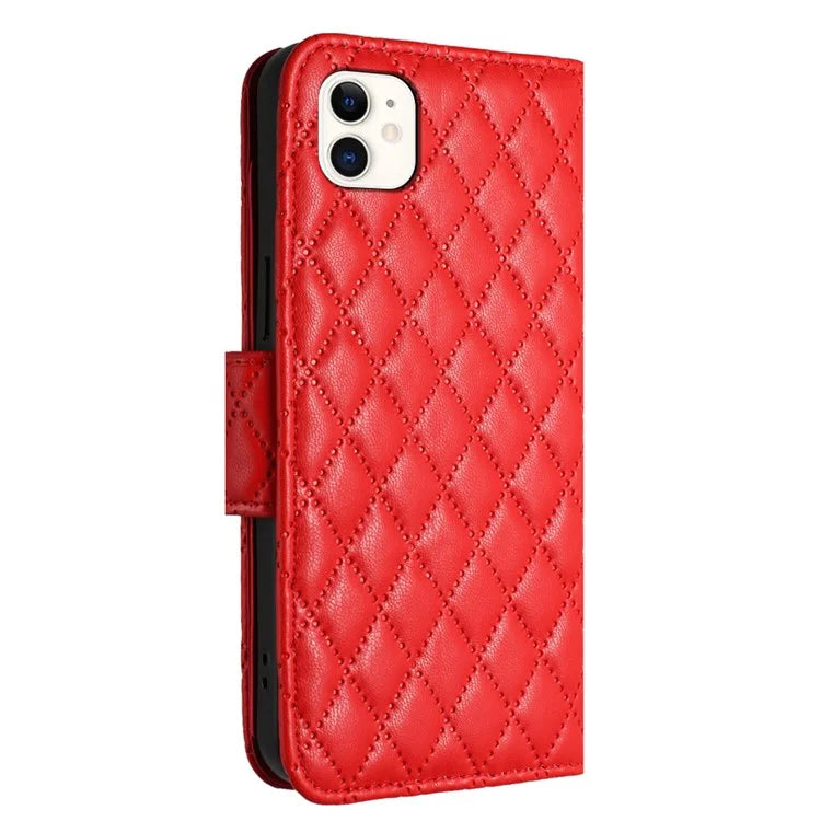 YB Imprinting Series-8 for iPhone 11 Leather Case Wallet Stand Cover Rhombus Pattern