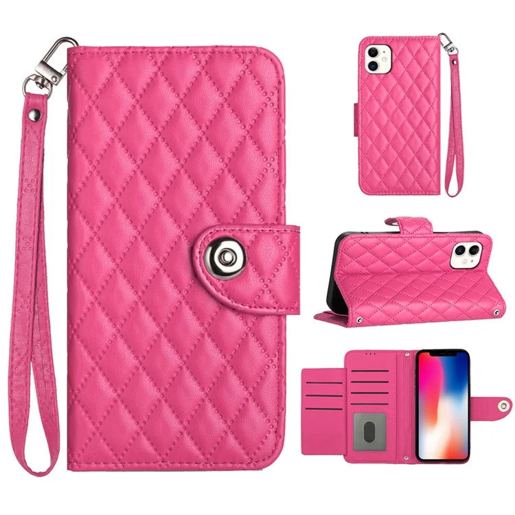 YB Imprinting Series-8 for iPhone 11 Leather Case Wallet Stand Cover Rhombus Pattern