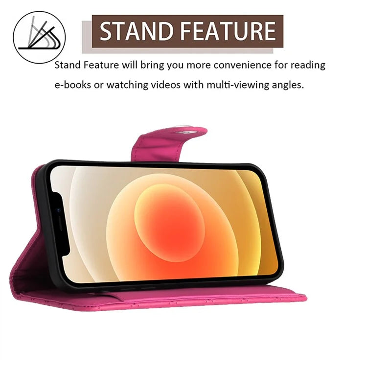 YB Imprinting Series-8 for iPhone 11 Leather Case Wallet Stand Cover Rhombus Pattern