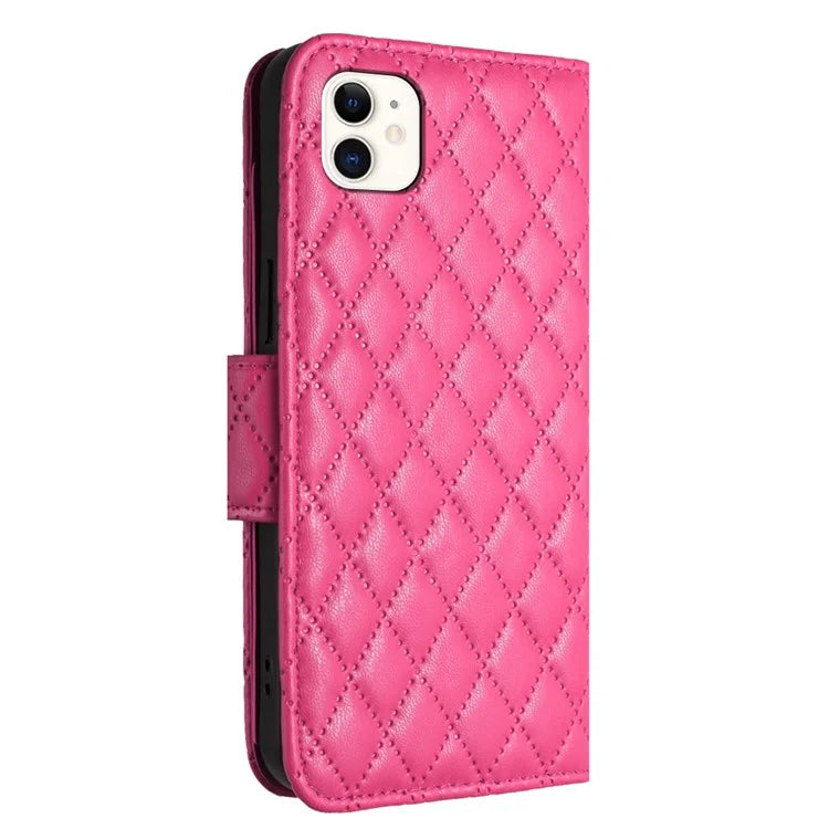 YB Imprinting Series-8 for iPhone 11 Leather Case Wallet Stand Cover Rhombus Pattern