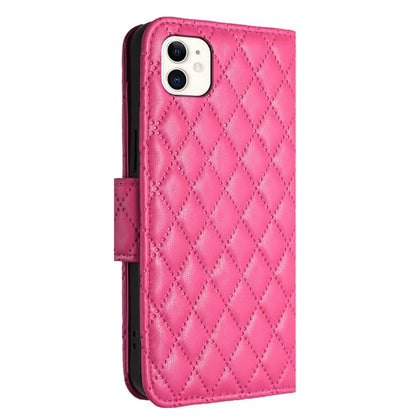 YB Imprinting Series-8 for iPhone 11 Leather Case Wallet Stand Cover Rhombus Pattern