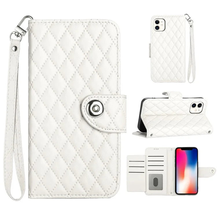 YB Imprinting Series-8 for iPhone 11 Leather Case Wallet Stand Cover Rhombus Pattern