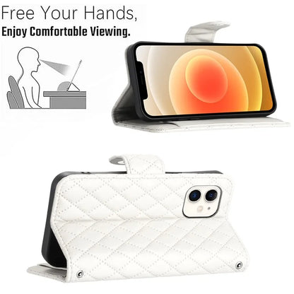 YB Imprinting Series-8 for iPhone 11 Leather Case Wallet Stand Cover Rhombus Pattern