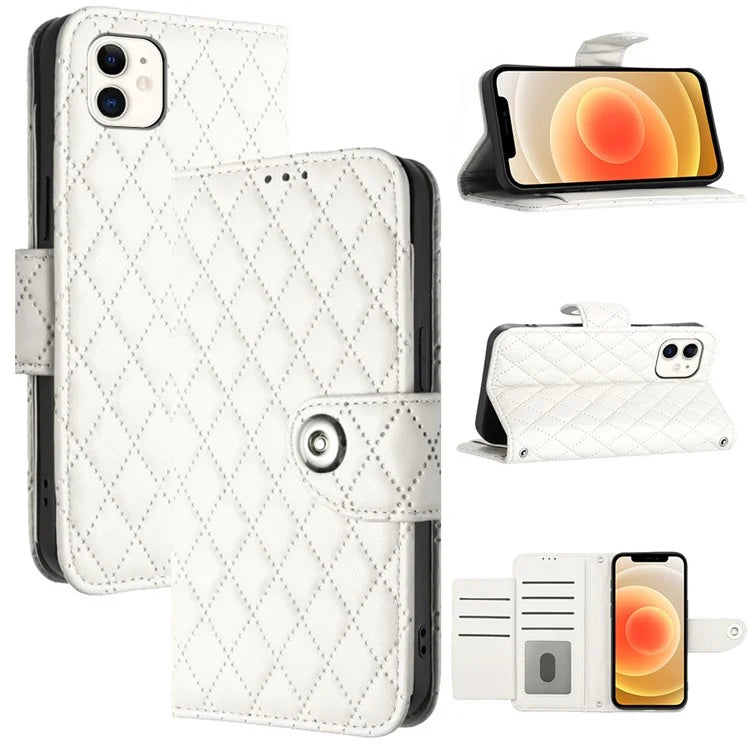 YB Imprinting Series-8 for iPhone 11 Leather Case Wallet Stand Cover Rhombus Pattern