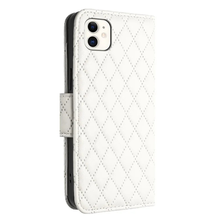 YB Imprinting Series-8 for iPhone 11 Leather Case Wallet Stand Cover Rhombus Pattern