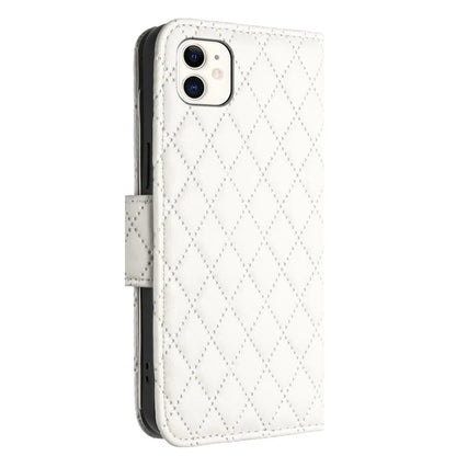 YB Imprinting Series-8 for iPhone 11 Leather Case Wallet Stand Cover Rhombus Pattern