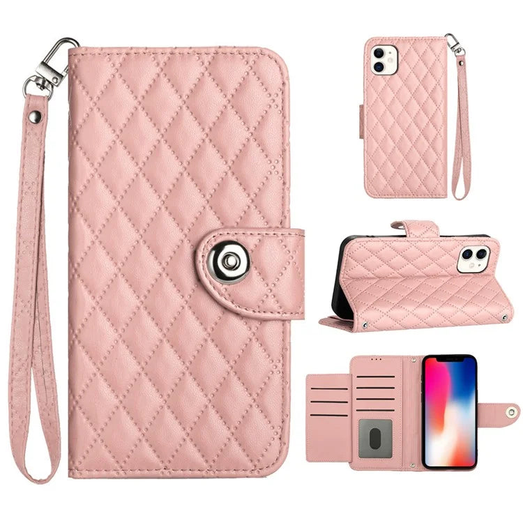 YB Imprinting Series-8 for iPhone 11 Leather Case Wallet Stand Cover Rhombus Pattern