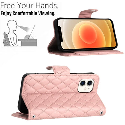 YB Imprinting Series-8 for iPhone 11 Leather Case Wallet Stand Cover Rhombus Pattern