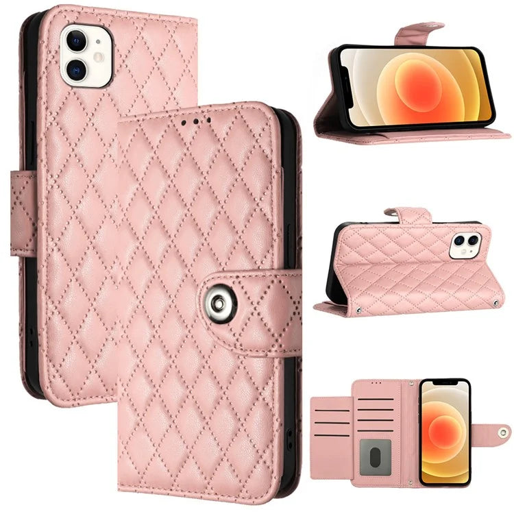 YB Imprinting Series-8 for iPhone 11 Leather Case Wallet Stand Cover Rhombus Pattern