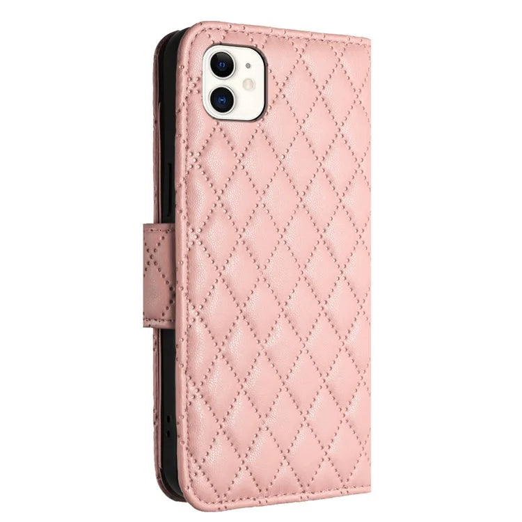 YB Imprinting Series-8 for iPhone 11 Leather Case Wallet Stand Cover Rhombus Pattern