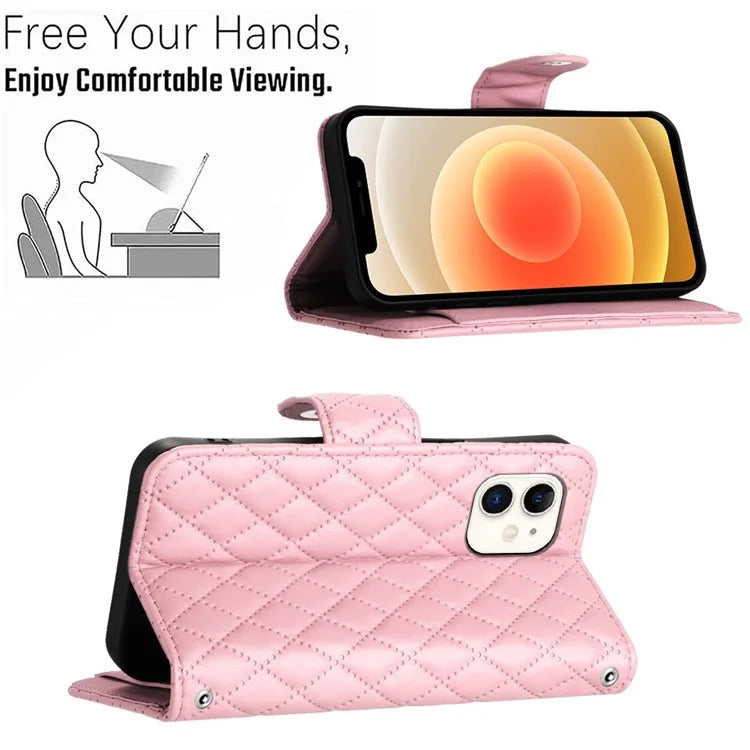 YB Imprinting Series-8 for iPhone 11 Leather Case Wallet Stand Cover Rhombus Pattern