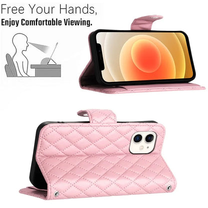 YB Imprinting Series-8 for iPhone 11 Leather Case Wallet Stand Cover Rhombus Pattern