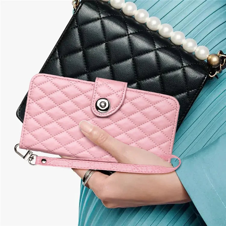 YB Imprinting Series-8 for iPhone 11 Leather Case Wallet Stand Cover Rhombus Pattern