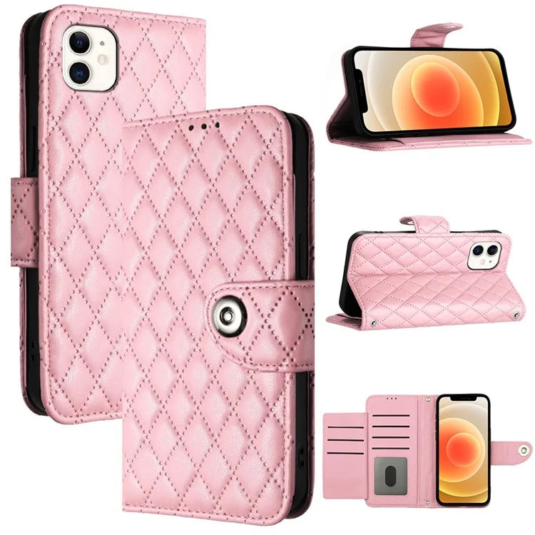 YB Imprinting Series-8 for iPhone 11 Leather Case Wallet Stand Cover Rhombus Pattern