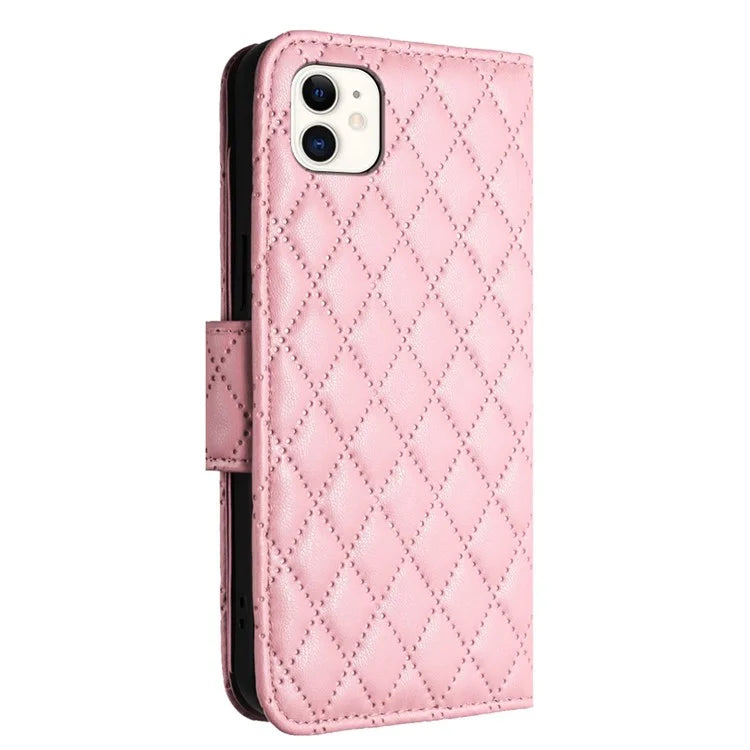 YB Imprinting Series-8 for iPhone 11 Leather Case Wallet Stand Cover Rhombus Pattern