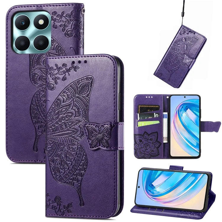 For Honor X6a 4G Case Wallet Leather Phone Cover Butterfly Pattern