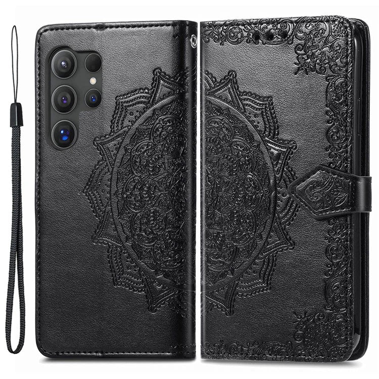 For Samsung Galaxy S24 Ultra Case Wallet Leather Cover Embossed Mandala Pattern