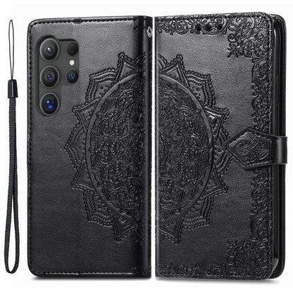 For Samsung Galaxy S24 Ultra Case Wallet Leather Cover Embossed Mandala Pattern