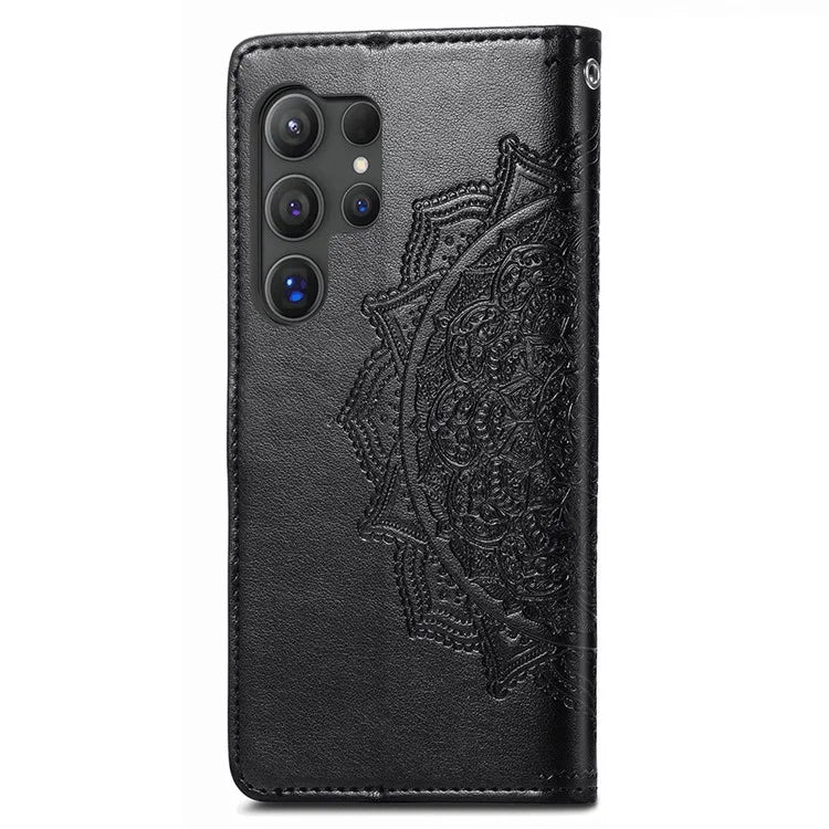 For Samsung Galaxy S24 Ultra Case Wallet Leather Cover Embossed Mandala Pattern