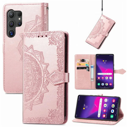 For Samsung Galaxy S24 Ultra Case Wallet Leather Cover Embossed Mandala Pattern