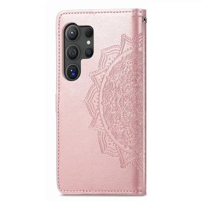 For Samsung Galaxy S24 Ultra Case Wallet Leather Cover Embossed Mandala Pattern