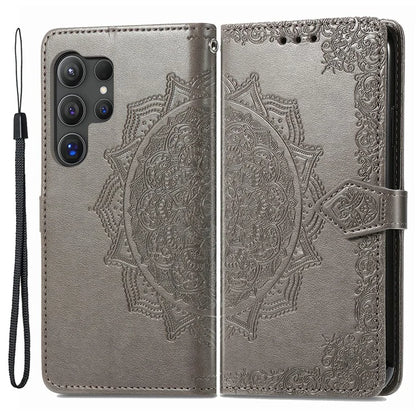 For Samsung Galaxy S24 Ultra Case Wallet Leather Cover Embossed Mandala Pattern