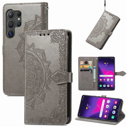 For Samsung Galaxy S24 Ultra Case Wallet Leather Cover Embossed Mandala Pattern